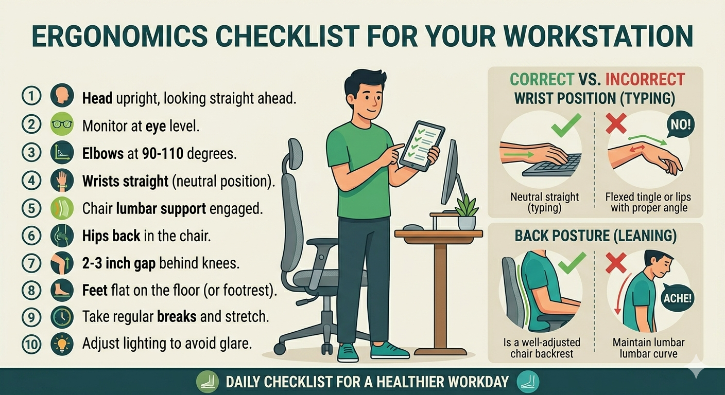 ergonomic desk setup checklist for proper home office configuration
