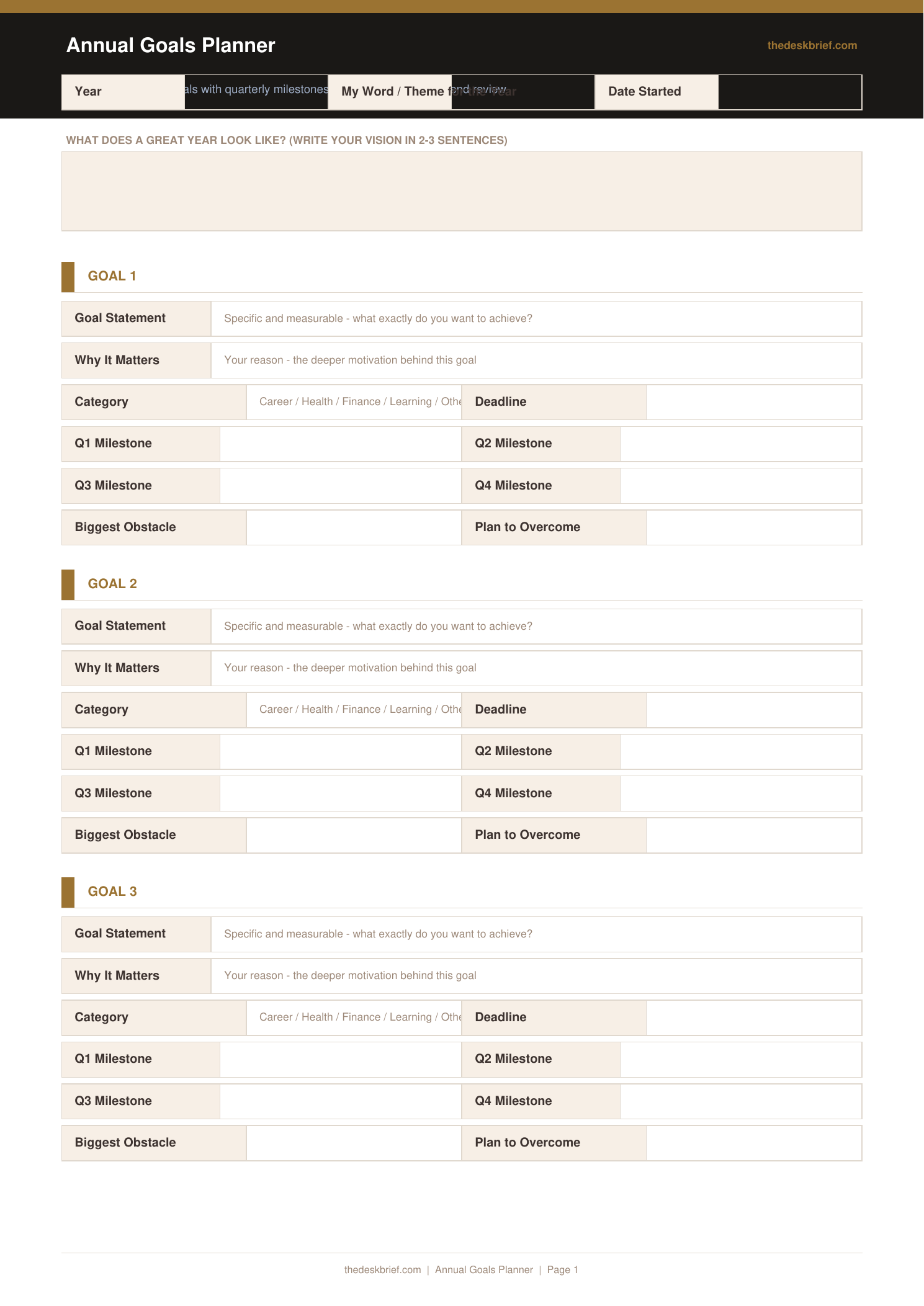 Free Annual Goals Planner