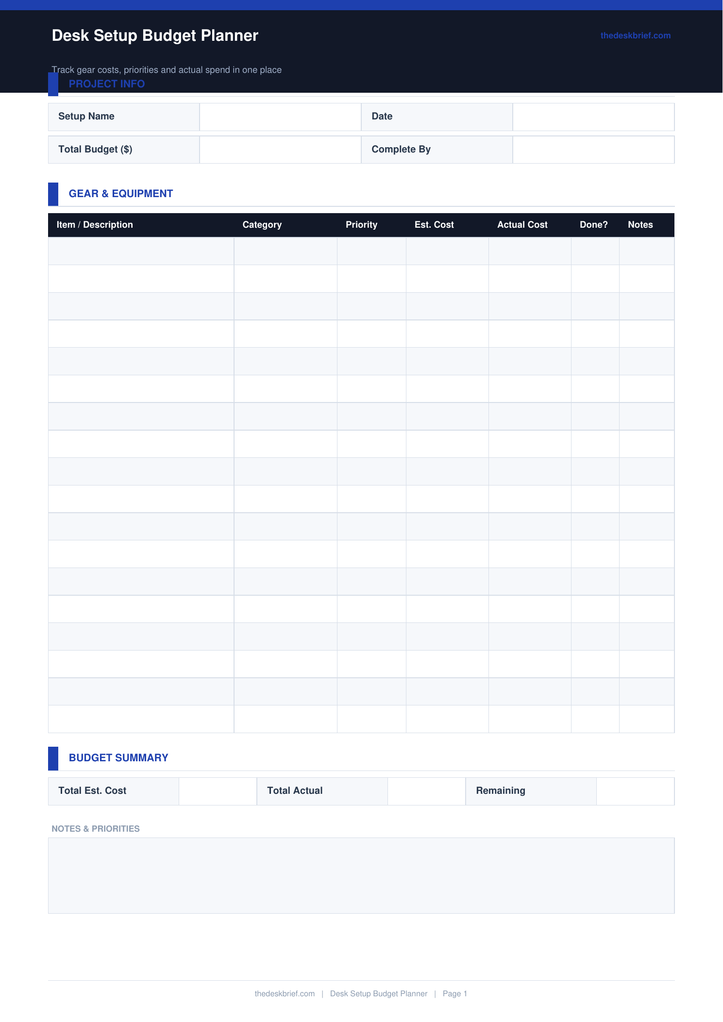 Free Desk Setup Budget Planner