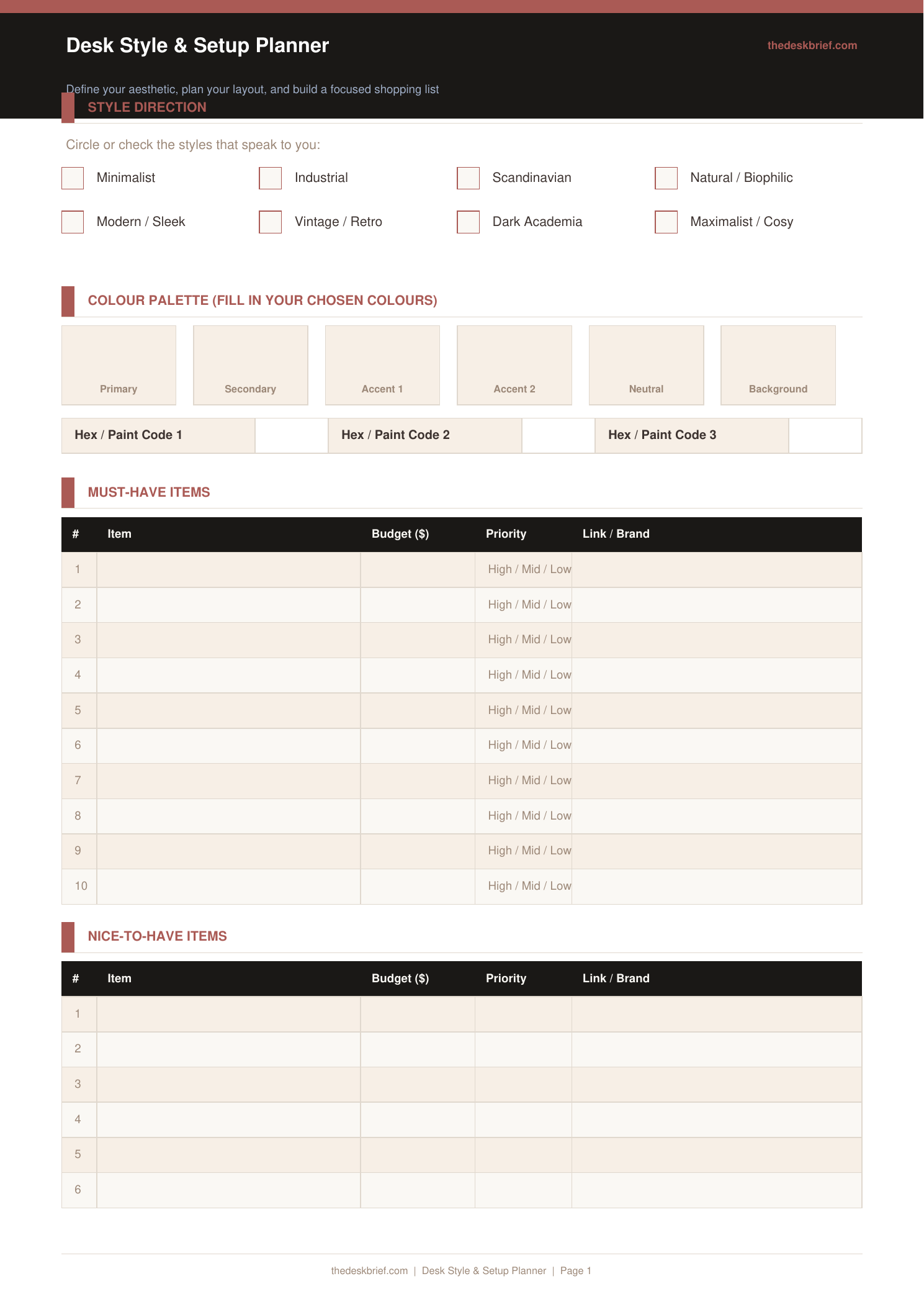 Free Desk Style & Setup Planner