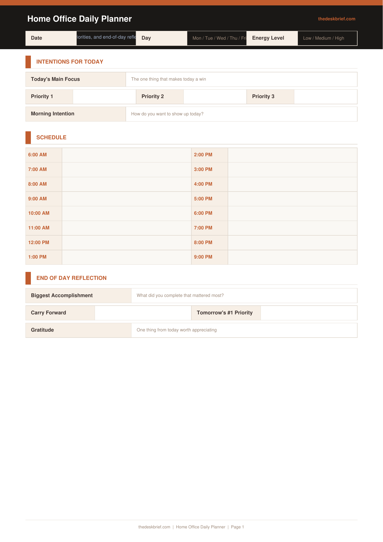 Free Home Office Daily Planner