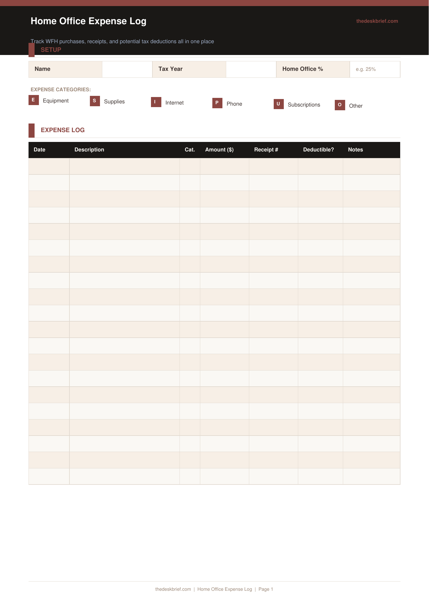 Free Home Office Expense Log