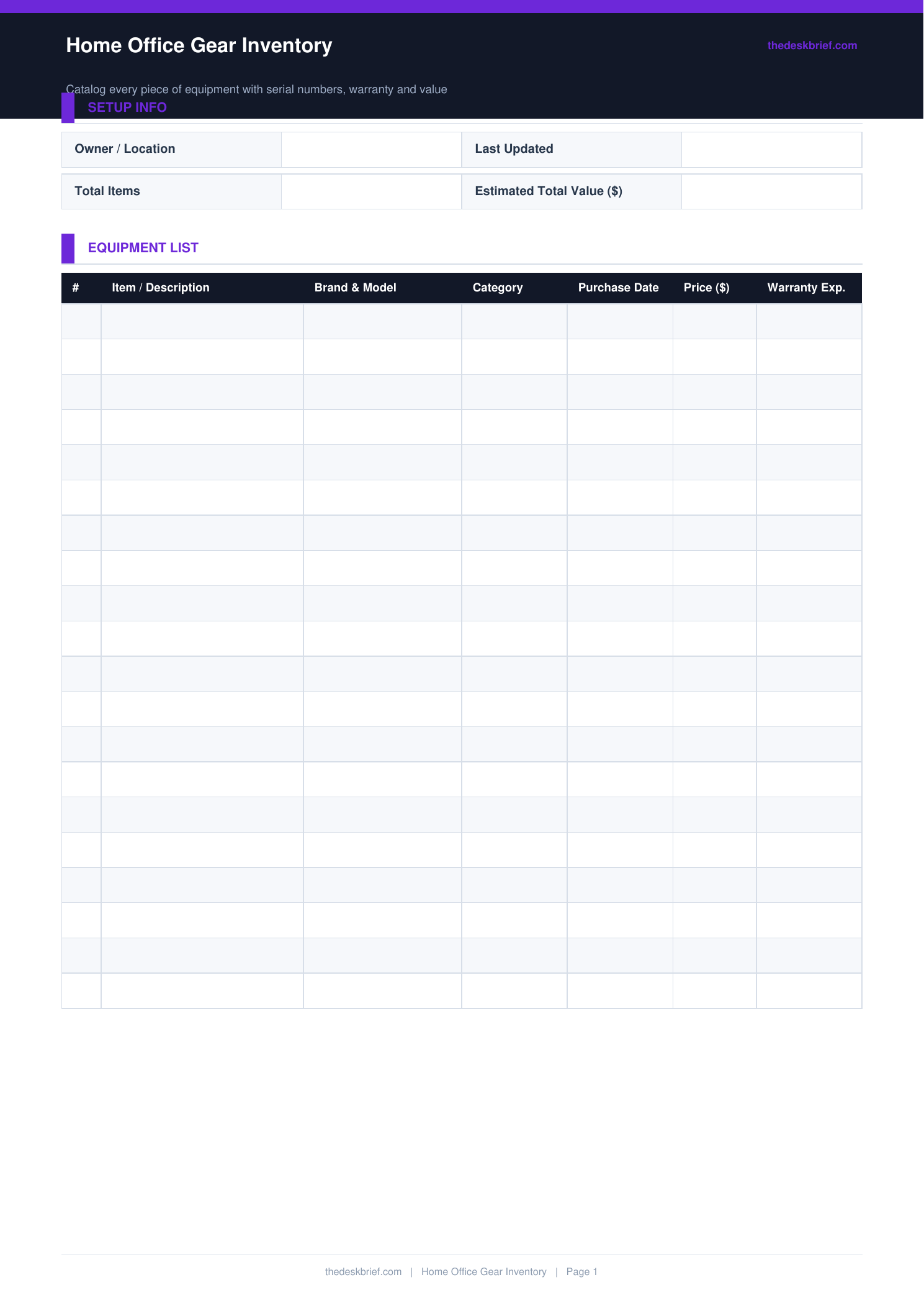 Free Home Office Gear Inventory
