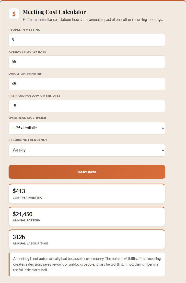 meeting cost calculator screenshot