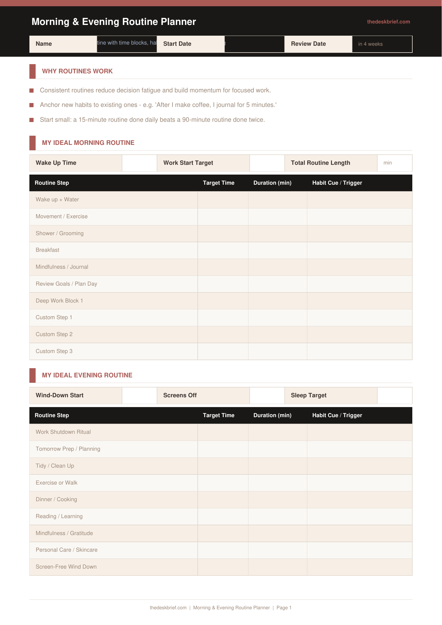 Free Morning & Evening Routine Planner