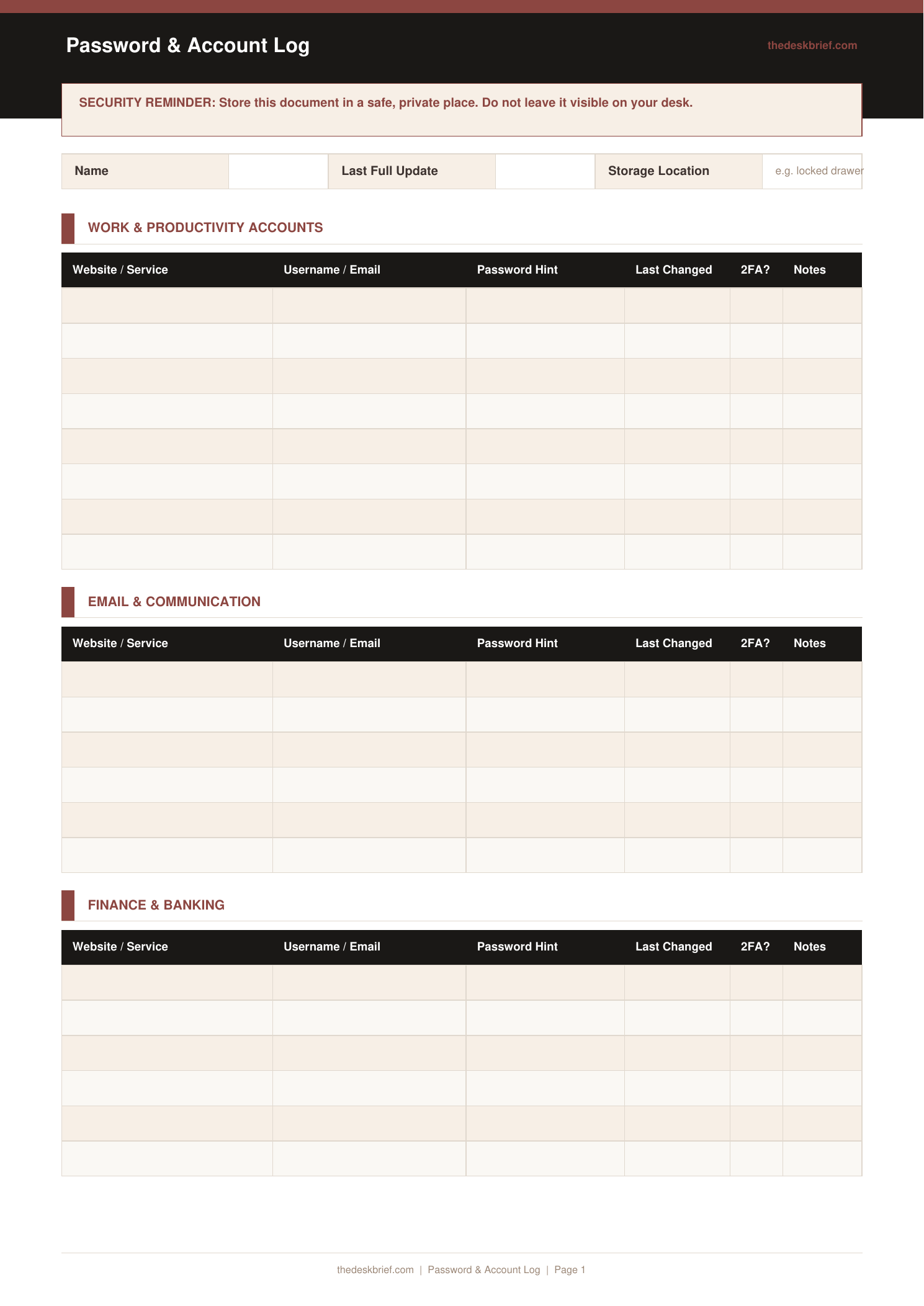 Free Password & Account Log