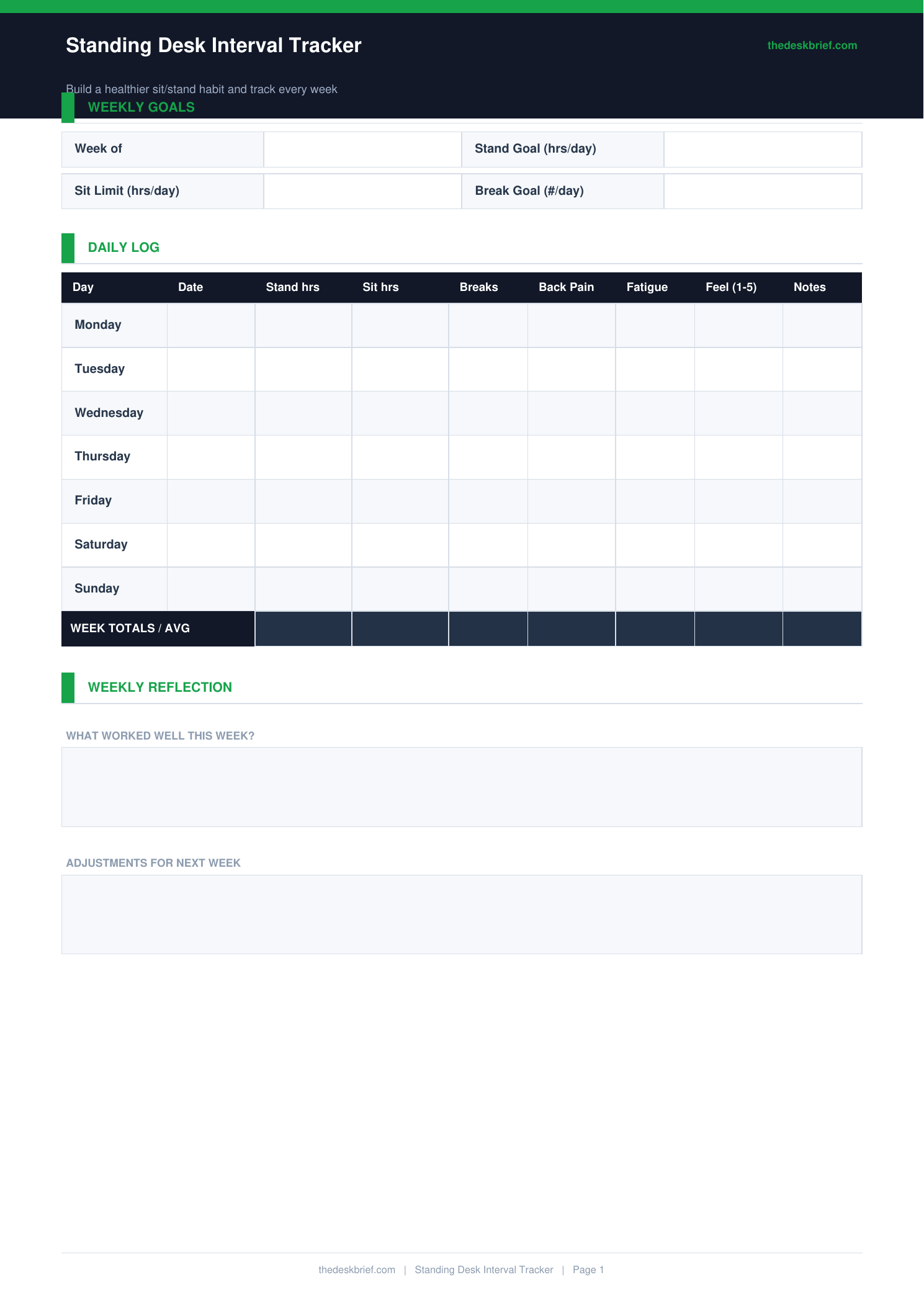 Free Standing Desk Interval Tracker