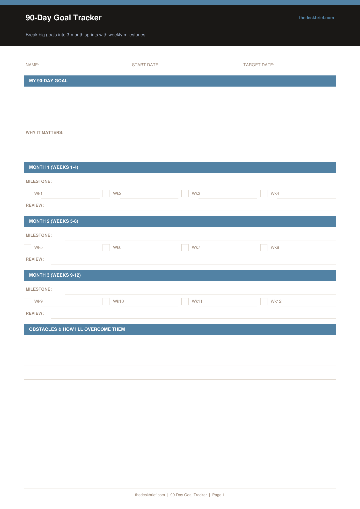 Free 90-Day Goal Tracker (Printable PDF)