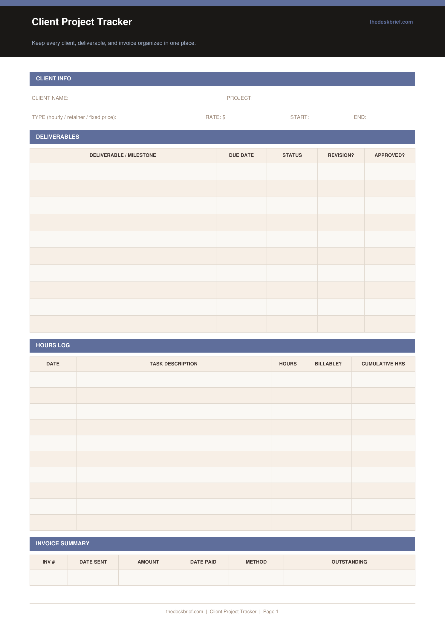 Free Client Project Tracker (Printable PDF)
