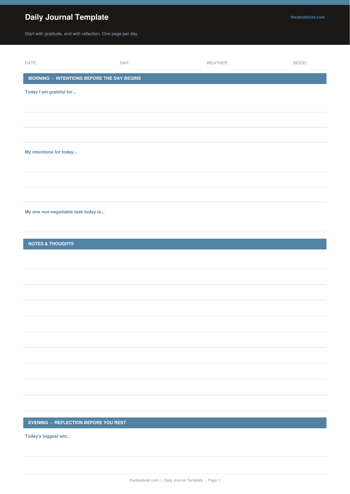 Free Daily Journal Template (Printable PDF)