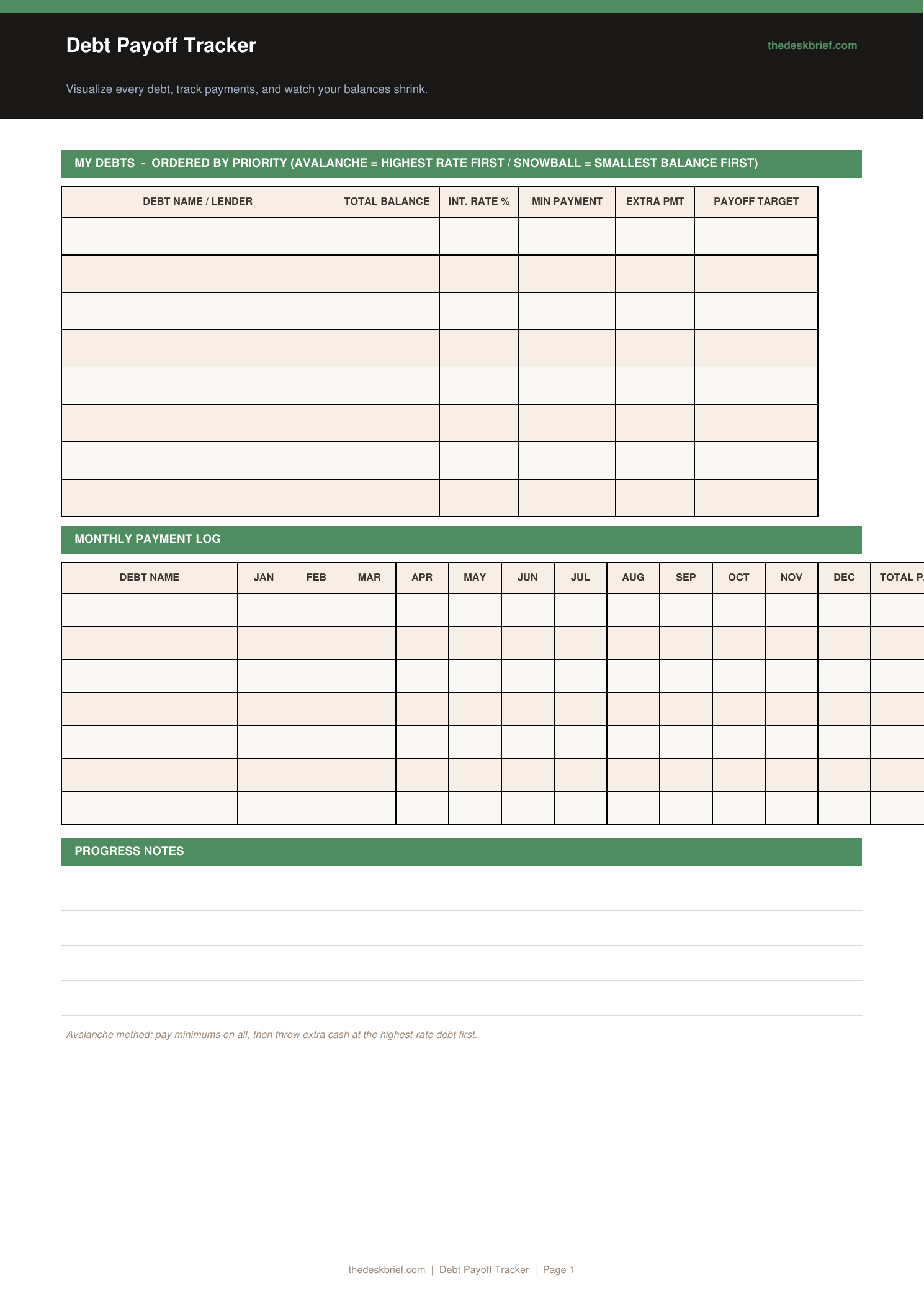 Free Debt Payoff Tracker (Printable PDF)