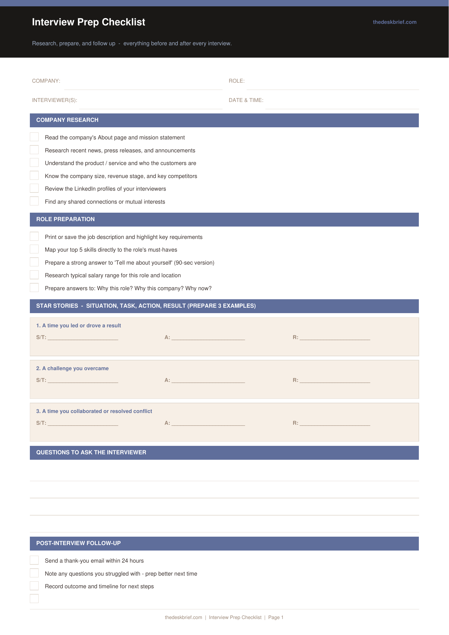 Free Interview Prep Checklist (Printable PDF)
