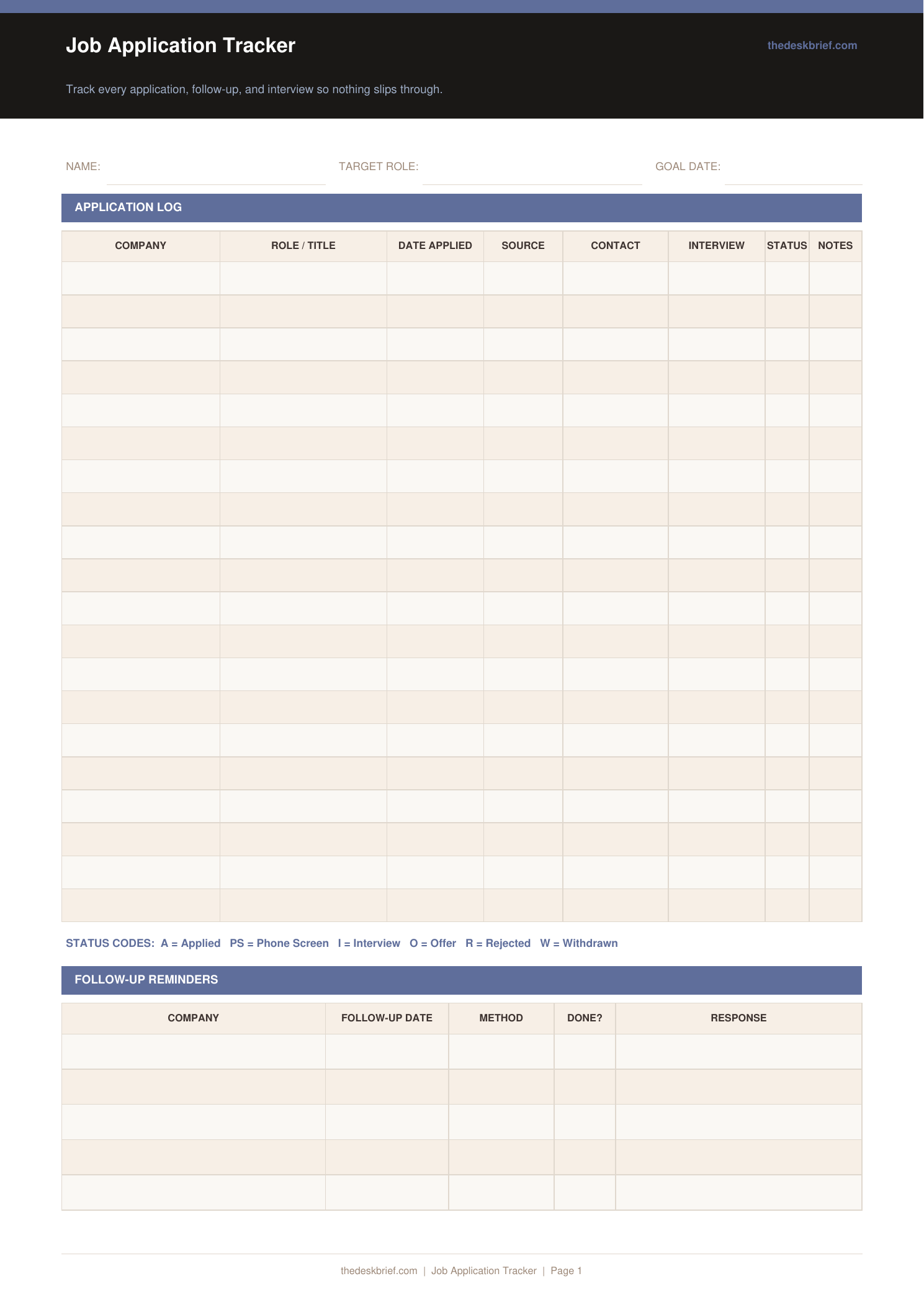 Free Job Application Tracker (Printable PDF)