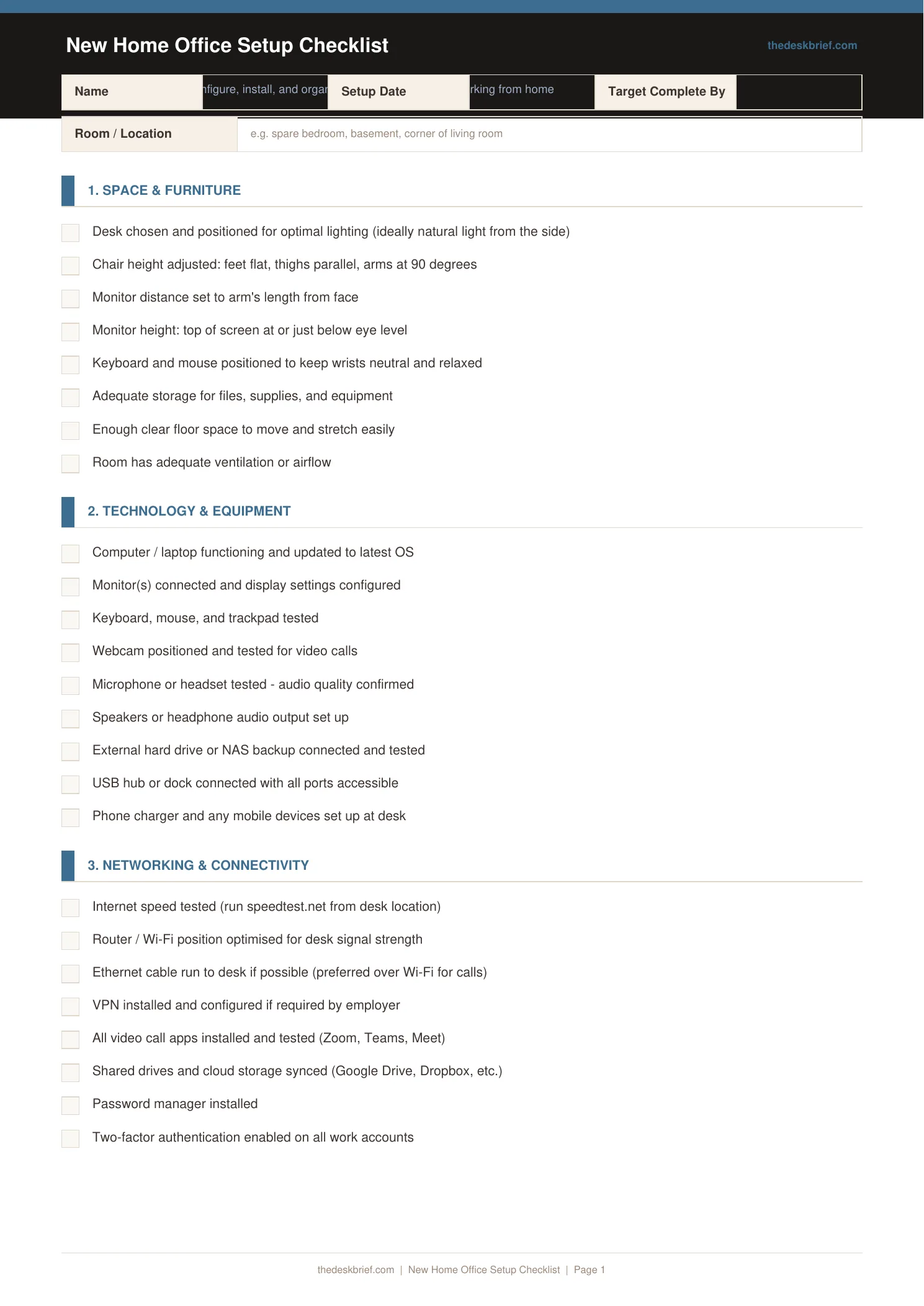 Free New Home Office Setup Checklist