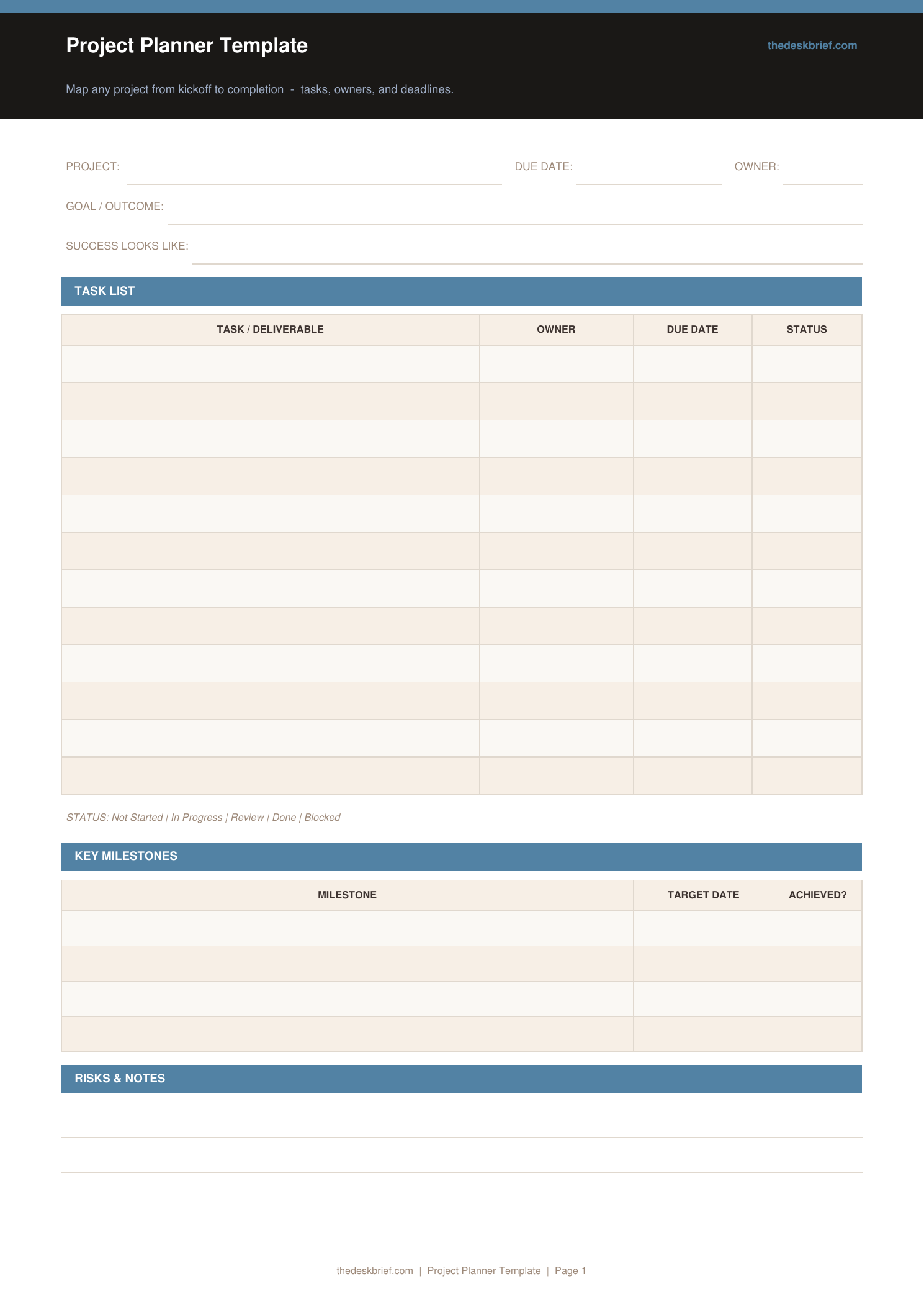 Free Project Planner Template (Printable PDF)