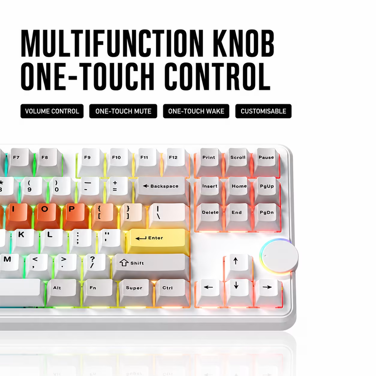 F87S mechanical keyboard with RGB lighting and multifunction knob