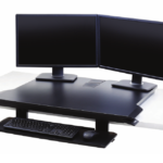 Best standing desk converter example with dual monitors and a separate keyboard tray