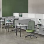 Office chairs at adjustable workstations before adding a seat cushion