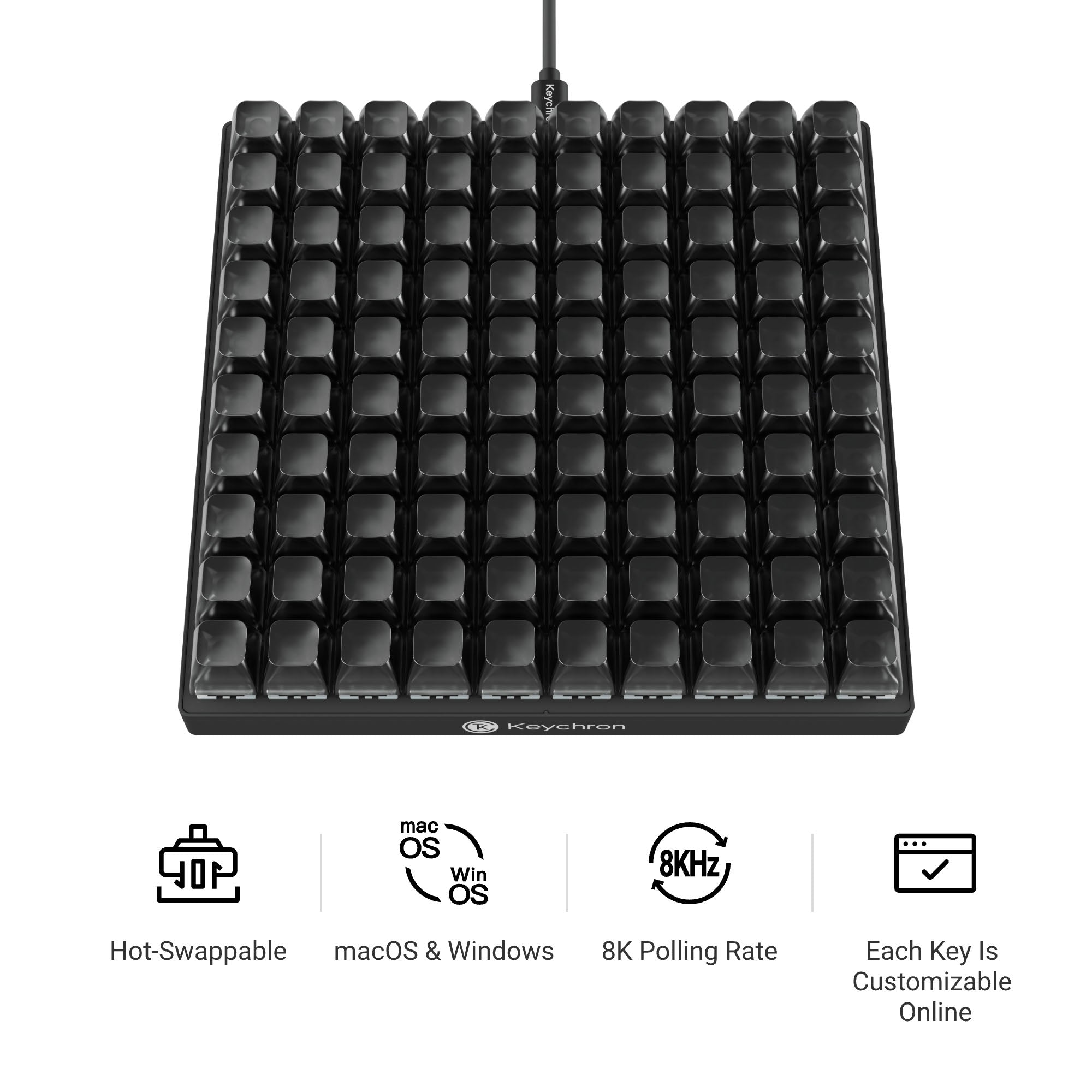 Keychron C100 8K macro pad with 100 hot-swap keys in a 10 by 10 grid