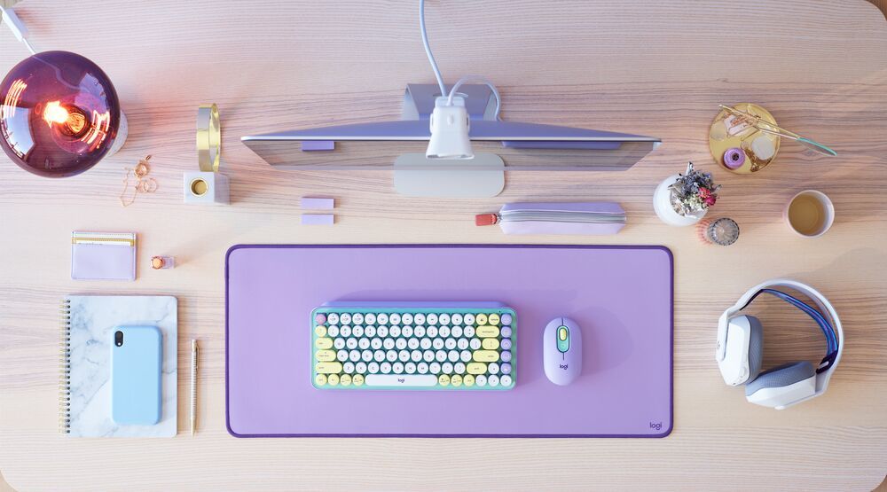Best desk mat shown in a Logitech Studio Series workspace