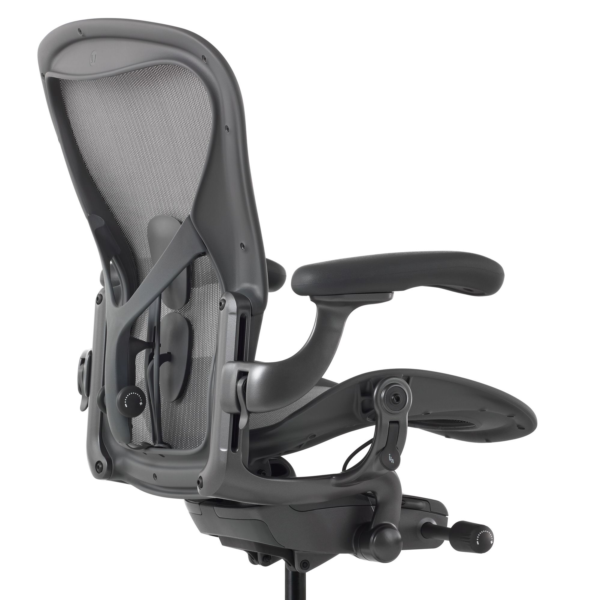Office chair lumbar support adjustment on a Herman Miller Aeron chair