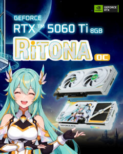 RTX 5060 Ti RiTONA OC white graphics card with RiTONA character artwork