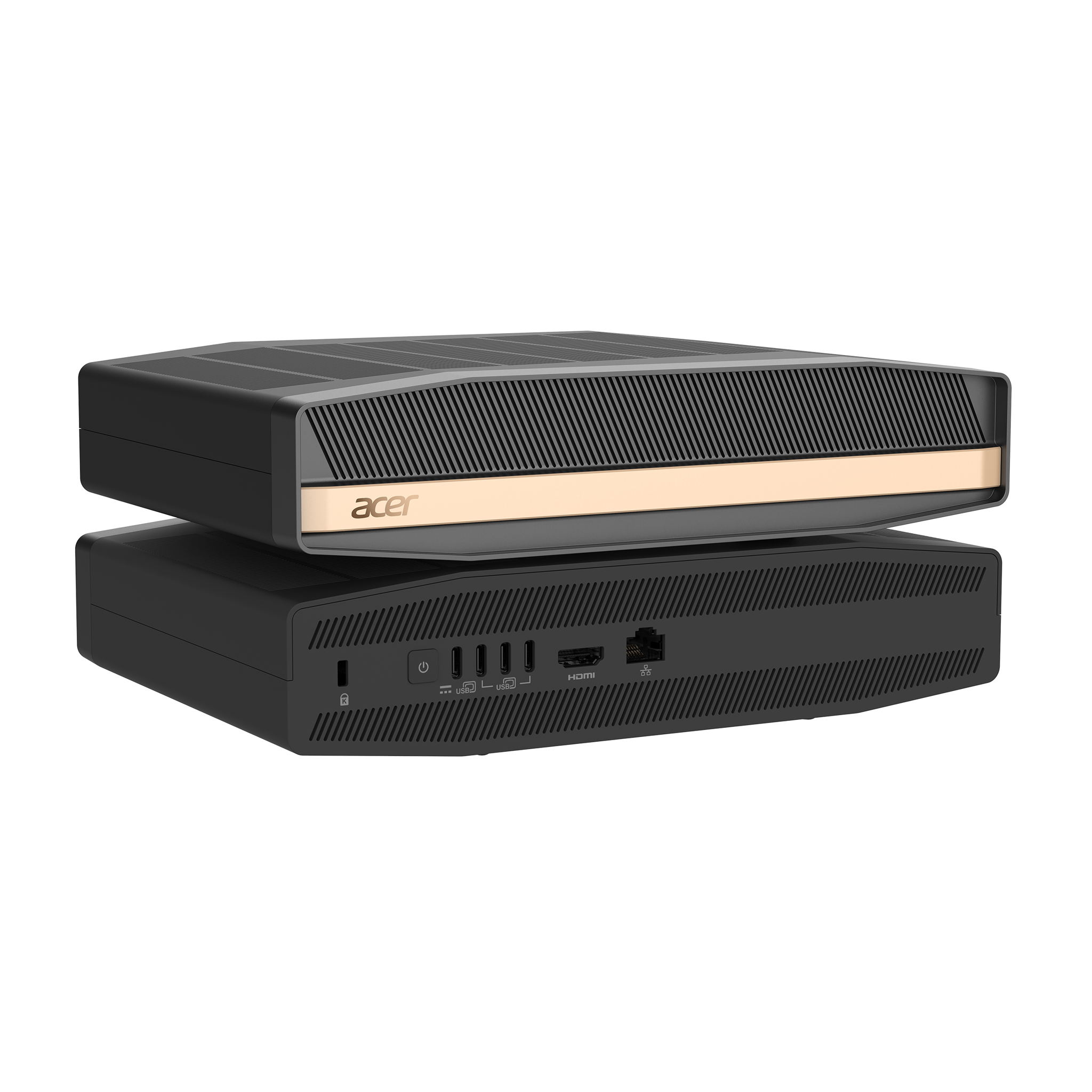Acer SFF RTX Spark mini PC shown from the front and rear