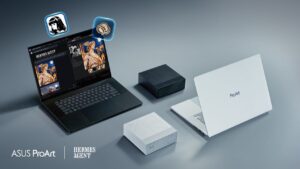 ProArt GR1X mini PCs between ASUS ProArt laptops in an official press image